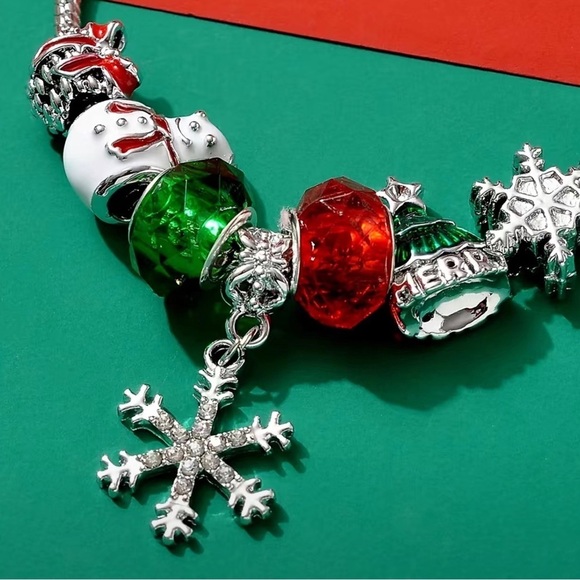 Christmas Charm Bracelet Barrel Charms Multi Color Dangle Glittering Snowflake - Picture 8 of 16